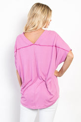 Be Stage Women's Full Size V-Neck Short Sleeve Ribbed Top - Versatile Wardrobe Essential